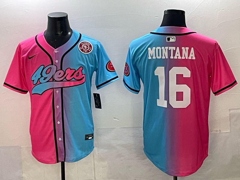 Men 2025 San Francisco 49ers #16 Montana Pink Blue Nike Limited NFL Jersey 09